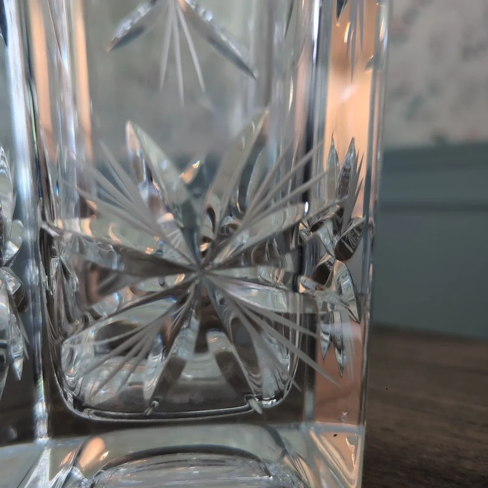 Vintage Heavy Cut Crystal Square Vase 10
